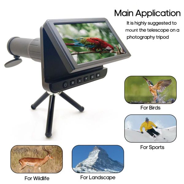 Télescopes Caméra de chasse extérieure monoculaire Télescope portable Vidéo Enregistrement de photos Caméra numérique avec 5 pouces LCD numérique