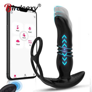 Vibrador Anal telescópico para hombres, masajeador de próstata con aplicación remota, consolador con Bluetooth, tapón Anal, anillo retardante de eyaculación