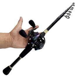 Combo télescopique 1.6 m-2.4 M tige de filature/coulée en Fiber de carbone avec poignée gauche/droite Kit de moulinet de pêche Baitcasting 231228