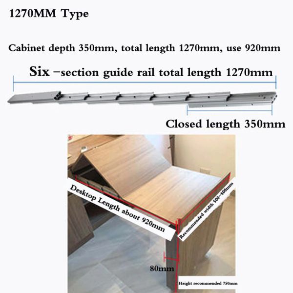 Gabinetes de mesa de comedor telescópicos rieles deslizantes de aleación de aluminio empuje plano plegamiento de la mesa plegable accesorios de hardware
