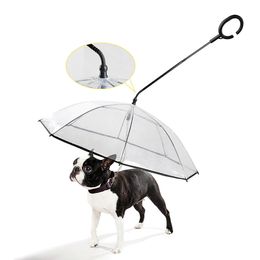 Telescopisch handvat transparant huisdier paraplu met hondenriem voor regen loopparasols waterdichte kattenbenodigdheden PET-producten LJ201130