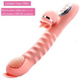 Massage items telescopische verwarming vibrator voor vrouwen g spot grote dildo vaginale tong likken sexy speelgoed volwassen paar massager vrouwelijke masturbator