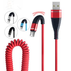 Télescopic Spring Data Câbles 3FT / 1M Chargement rapide USB C Téléphone Micro Type-C Fish Tail Spring Câble durable