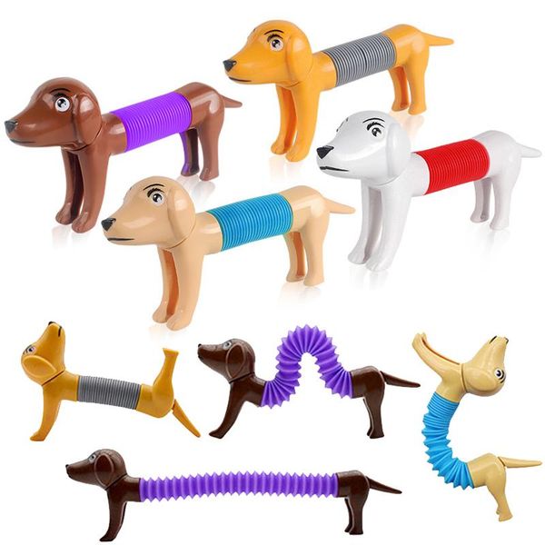 Tubos telescópicos Perro Fidget Toys Estiramiento sensorial Niño flexible Variable con desarrollo de sonido Alivio del estrés educativo Juguete divertido para niños Embalaje en bolsa de Opp