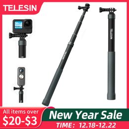 Telesin 1,2 m koolstofvezel selfie stick Monopod StrENDeerbaar met 1/4 schroef voor GoPro Insta360 Osmo Action DJI Action Camera 231221