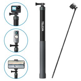 TELESIN 12M Koolstofvezel Selfie Stick Monopod Uitschuifbaar Met 14 Schroef Voor Insta360 Osmo Action DJI Camera 240309