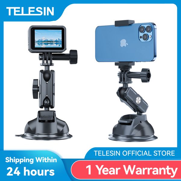 TELESIN soporte Universal para teléfono de coche ventosa 360ﾰ adaptador ajustable 1/4 para GoPro Insta360 Osmo Action SJCAM teléfono móvil