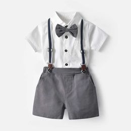 TEM DOENER 2021 Zomer Nieuwe Mode Jongens Kleding Sets Toddler Gentleman Set Bowtie Korte Mouw Shirt + Brethers Shorts Kid Doek X0802