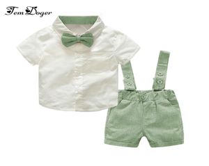 Tem Doger Bébé Garçon Vêtements Ensemble 2018 Nouvel Été Infantile Garçons Vêtements Cravate ChemisesSalopette 2 PCS Ensembles De Tenue Bebes Messieurs Costume T1912131018