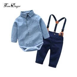 Tem Doger Baby Boy Clothing Sets Infant Newborn Baby Boy Clothes Romper Shirts+Overalls 2PCS Outfits Toddler Bebes Clothes 210309