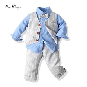 Tem Dener Baby Jongens Kleding Sets Gentleman Style Infant Boy Casual Suits Shirt + Vest + Broek 3 Stks Outfits Bebes Pasgeboren Kleding 210309