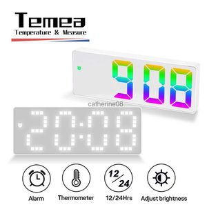 Temea LED Digital Alarm Clock Voice Control Bedroom Table Clocks Multicolor Electric Bedside Mute Clock Thermometer Date Display