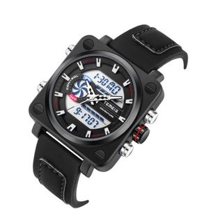 TEMEIS Carré Multifonctionnel Électronique Hommes Montres Haute Dureté Minéraux Verre Trempé Led Montre Chronomètre Timing Fine Steel 3045