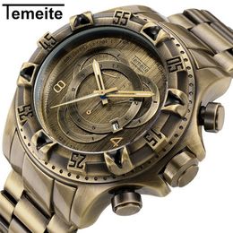 Temeite hommes montres haut de gamme bronzé Style en acier inoxydable hommes montre à Quartz décontractée montres Reloj Hombre 2018238B