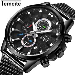 TEMEITE nouvelles montres originales pour hommes Top marque Sport affaires montre à Quartz hommes horloge Date maille bracelet montres mâle Relogio322k