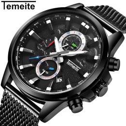 Temeite Nieuwe originele herenhorloges Top Sport Business Quartz Watch Men Clock Date Mesh Strap polshorloges Male relogio