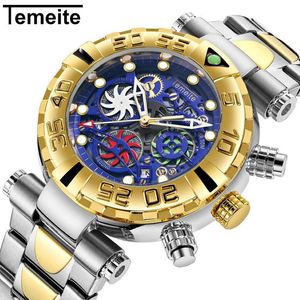 Temeite montres hommes d'affaires décontracté doré créatif creux montre à Quartz étanche militaire montres mâle chronographe Clock209G