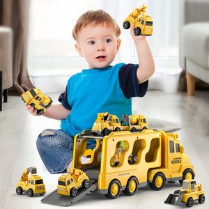 Temi Truck Toy Car Engineering Vehicle Excavator Bulldozer Truck Model Kit Childrens Toy Toy Education Boys 240522