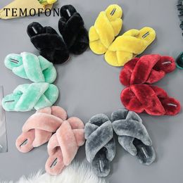 Temofon pluizig slippers vrouwen warme herfst winter thuis slippers vrouwelijke antislip thuis slapers schoenen vrouw huis schoenen nieuwe HVT1433