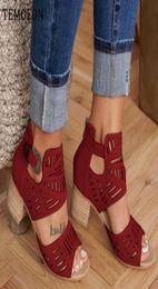 Temofon nieuwe mode dames sandalen Peep teen hoge hak schoenen sandalen rood zwart blauw dames schoenen sandalias mujer hvt1081 cx2006136149432