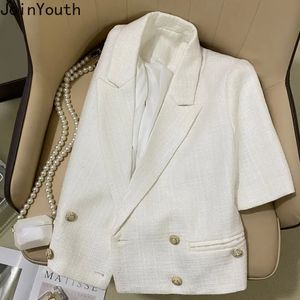 Tempérament Blazer Womens Clothing Fashion Vestes d'été Vestes à manches courtes tuniques vintage Outwear Crops Tops Double Breasted Coat 240417