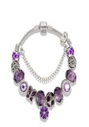 Bracelet pendentif trèfle de tempérament pour bijoux plaqué argent avec boîte de luxe Designer DIY Bracelet pendentif en perles violettes6104204