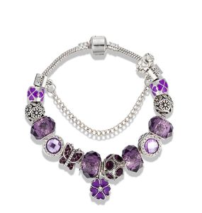 Bracelet pendentif trèfle de tempérament pour bijoux plaqué argent avec boîte de luxe Designer DIY Bracelet pendentif en perles violettes9202960