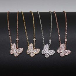 Tempérament plein de diamant collier papillon femme Instagram Niche Design chaîne de cou léger or Rose chaîne de clavicule haut de gamme colliers