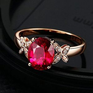 Temperament ingelegd zirkoon vlinder vorm simulatie rode toermalijn edelsteen schatten open ring vrouwelijke levende ring