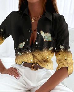 Tempérament Loose Fashion Casual Blouse Elegant Long Man manche de chair de vacances Top du week-end de vacances