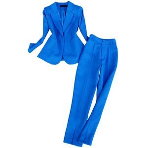 Temperament kantoor dames broek pak 2-delige lente en herfst hoge kwaliteit lange mouw jack slanke taille broek 210527