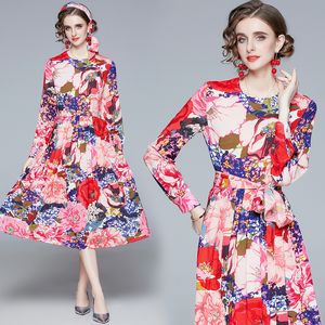 Vestido con estampado de temperamento para mujer, vestido de bufanda plisado de manga larga, vestido de gasa para primavera y otoño 2021, vestidos elegantes de moda para mujer