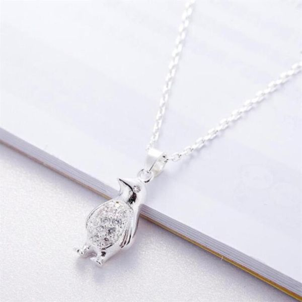 Tempérament Strass Personnalité Mignon Pingouin Brillant Littéraire Versa 925 En Argent Sterling Clavicule Chaîne Femme Collier Chockers267h