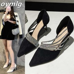 Temperament Stiletto High Heel Hoge Women's Summer New Rhinestone Pointed Shoes Trendy Fashion Ladies Hollow 230304