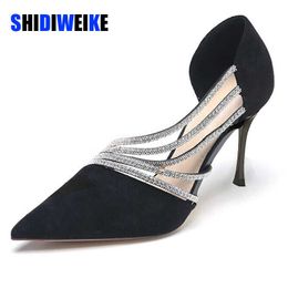Temperament Stiletto High Heel Hoge Women's Summer New Rhinestone Pointed Shoes Trendy Fashion Ladies Hollow AD3116 0220