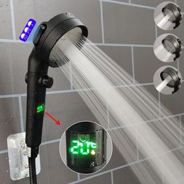 Température Affichage numérique Prise de douche pressurisée Black 3 Modes Haute pression Aconvure de l'eau Précipitant Filtre de salle de bain Pays de douche 240325