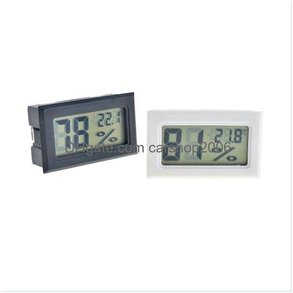 Instrumentos de temperatura Negro / Blanco Mini Digital Lcd Ambiente Termómetro Higrómetro Medidor de humedad En la habitación Refrigerador Nevera D Dh4K6