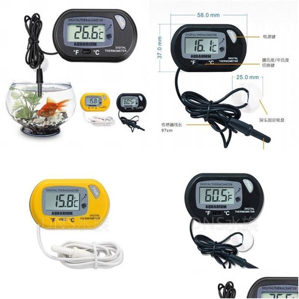 Instrumentos de temperatura Instrumentos de temperatura Mini Lcd Termómetro de acuario digital Herramienta de agua del tanque de peces Negro Amarillo con cable S Dhckq