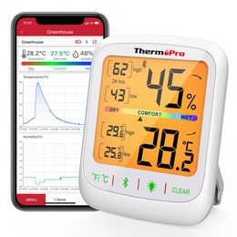 Instrumentos de temperatura ThermoPro TP359 Inalámbrico 80M Teléfono conectado por Bluetooth APLICACIÓN Luz de fondo Termómetro de habitación interior digital Higtómetro con datos de historial 230809