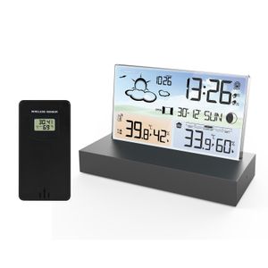 Temperatuurinstrumenten Transparant weerstation Glazen kleurenscherm Thermometer Hygrometer Digitale temperatuur-vochtigheidsmonitor Weersvoorspelling 230809