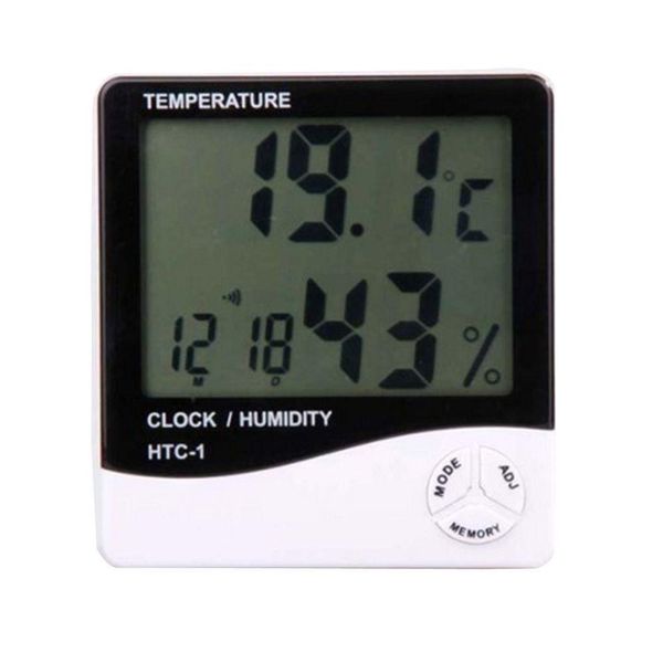 Instruments de température Vente en gros Thermomètre LCD Hygromètre Temp Humidité Horloge HTC-1 Hygromètres Horloges 1000Pcs / Lot Expédition rapide B Dhuct