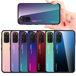 Étuis en verre trempé pour Samsung Galaxy S20 S21 FE S10 S9 S8 Note 20 Ultra 10 Plus 9 8 Gradient Painted Cover Cadre en silicone