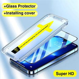 gehard glas mobiele telefoon screenprotectors voor iPhone 15 Pro Max 15Plus 14Plus 13 Pro 12 11 Xsmax XR met reinigingsset Automatische stofeliminatie Installatiebeschermers