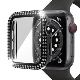 Couvercle en verre trempé adapté pour Apple Watch Protecteur d'écran de pare-chocs de protection Shell Pc Shell Diamond Iwatch Double Diamond Watch Case Nouveau