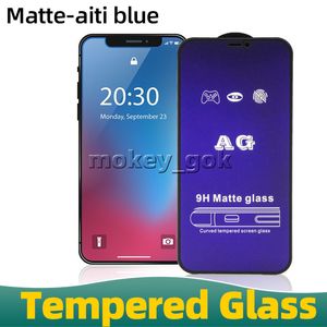 Verre trempé pour Smartphone AG mat givré couverture complète bleu lumière film de protection d'écran pour iphone 14 max 12 13 11 pro