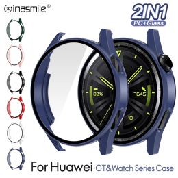 Caso de vidrio templado+ PC para Huawei Watch 3 Pro GT 2 GT3 42 mm 43 mm 46 mm 48 mm para Huawei GT3 Pro GT2E Pantalla Protector Pro Case