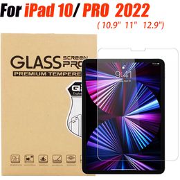 Protector de pantalla de vidrio templado para iPad 10 PRO 10PRO 2022 10.9 11 12.9 pulgadas Tableta 9H 0.4MM Fiim de vidrio de calidad premium en paquete de caja al por menor