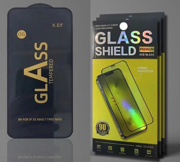 Protecteur d'écran en verre trempé Saver Couverture complète pour iPhone 14 13 12 11 Pro Max X XS XR 6 7 8 Plus Installation facile Sans bulles Résistant aux rayures avec emballage de vente au détail