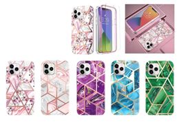 Screenprotector van gehard glas Schokbestendige hoesjes voor Iphone 14 Plus 13 Pro Max 12 11 8 360 Volledig verchroomd Metallic Flower Marble Hybrid Layer IMD TPU Bumper Plating Cover