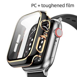 Verre trempé avec bracelet de montre en PC pour Apple Watch 7 6 SE 45 mm 41 mm 44 mm 40 mm 42 mm 38 mm Étui de protection d'écran complet pour Iwatch Series 5 4 3